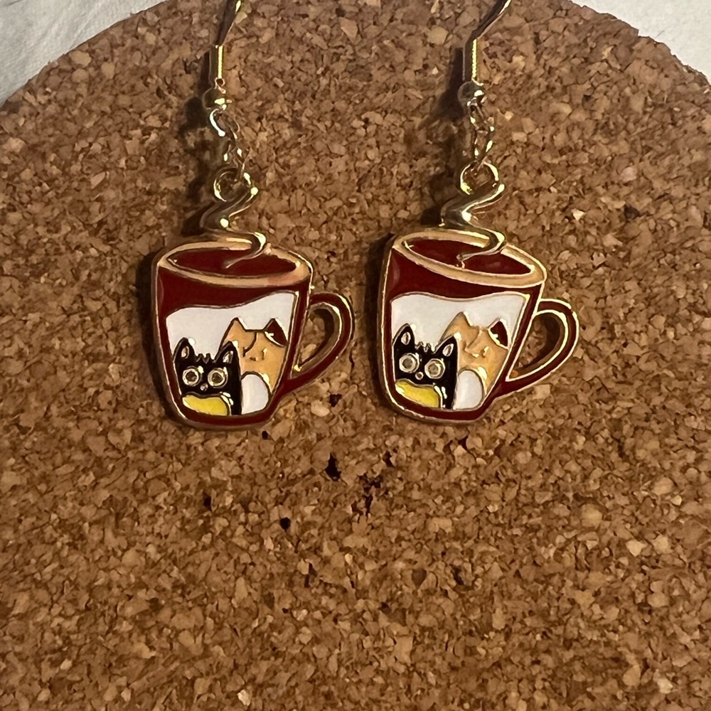 Two Cats in a Coffee Cup Earrings